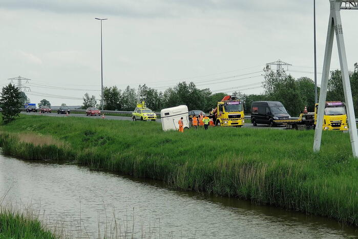 Paardentrailer belandt in sloot