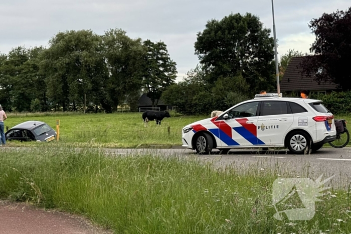 Automobilist mist bocht en raakt van de weg