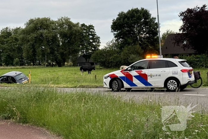 Automobilist mist bocht en raakt van de weg