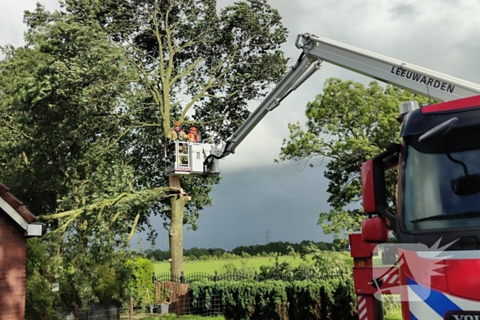 Brandweer verwijderd afgewaaide tak die op boerderij valt