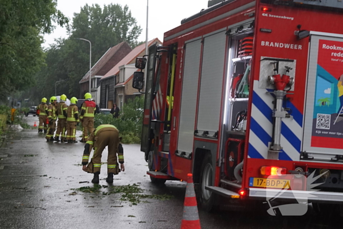 Meerdere takken blokkeren weg door harde wind