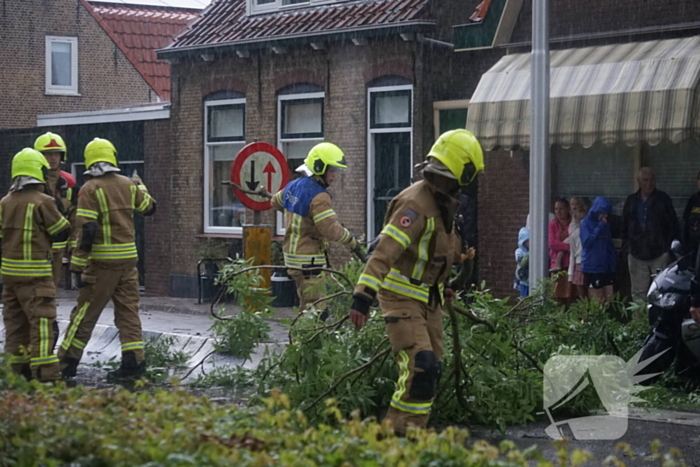 Meerdere takken blokkeren weg door harde wind