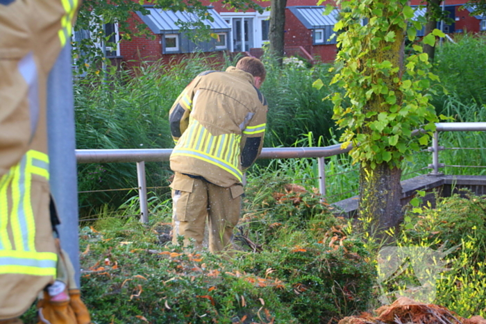 Brandweer dooft buitenbrand met emmer water