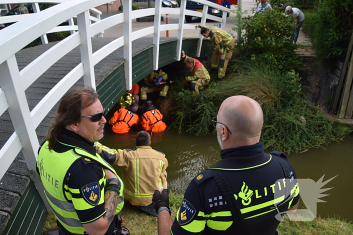 Persoon vast onder brug, brandweer ingezet