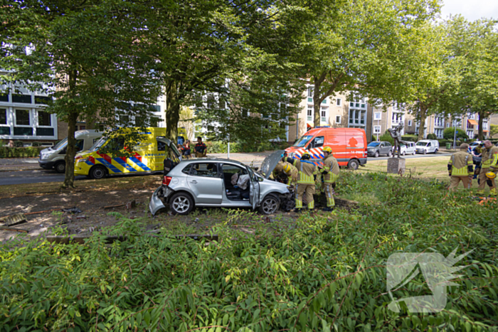 Ravage nadat auto van weg raakt en crasht