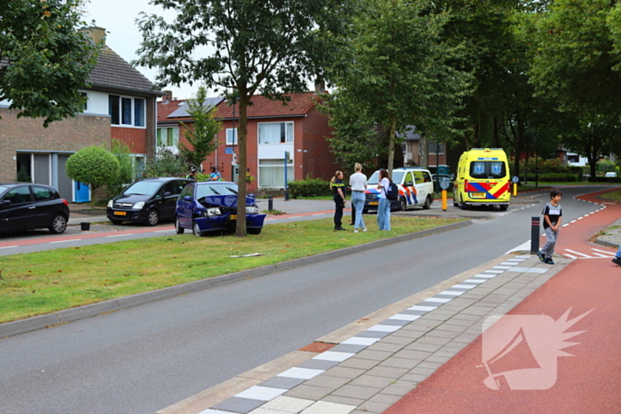 Auto in de kreukels na botsing tegen boom