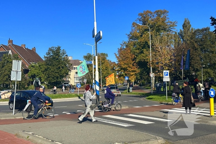 Aandacht vragende demonstranten hinderen verkeer