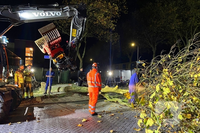 Boom dreigt om te vallen na wateroverlast en zorgt voor gevaar wegens gasleiding