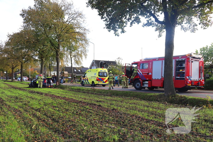 Automobilist klapt op boom en belandt in weiland