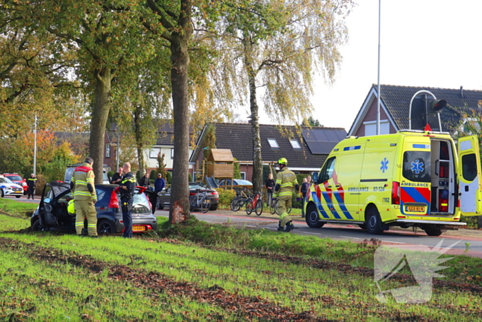 Automobilist klapt op boom en belandt in weiland