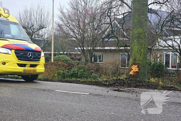 Sportwagen botst tegen boom en belandt in sloot