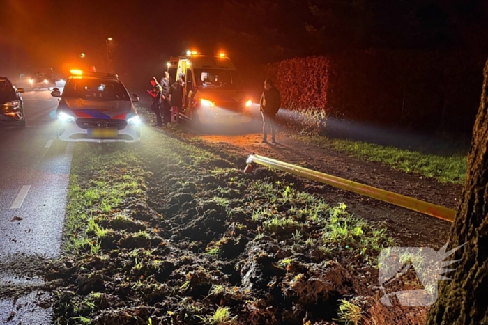 Auto botst tegen lantaarnpaal en belandt tegen boom