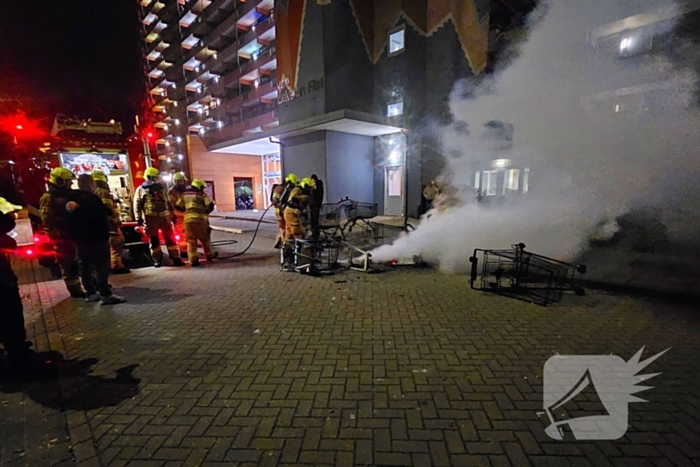 Meerdere winkelwagens in brand gestoken